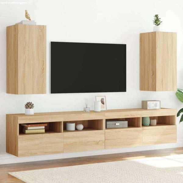 vidaXL 2 db sonoma-tölgy színű fali TV-szekrény LED-del 30,5x35x70 cm