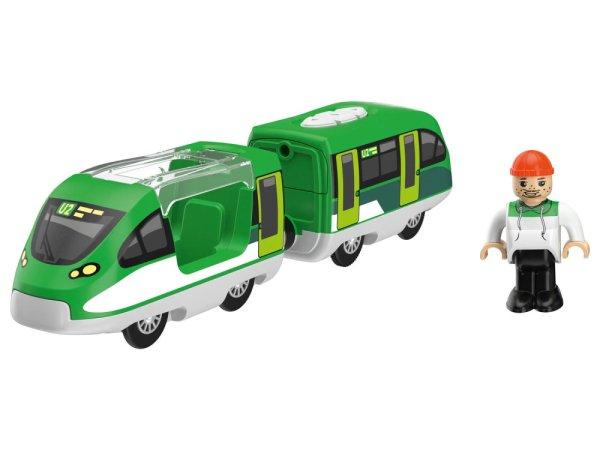 PlayTive önjáró, elemes zöld - fehér személyvonat, gyorsvonat, ember
figurával, mágneses mozdony és vagon fa vonat szettekhez