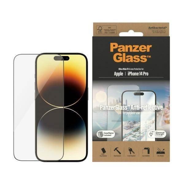 PanzerGlass Ultra-Wide Fit iPhone 14 Pro 6,1" Antireflexiós
antibakteriális Easy Aligner képernyővédő fólia