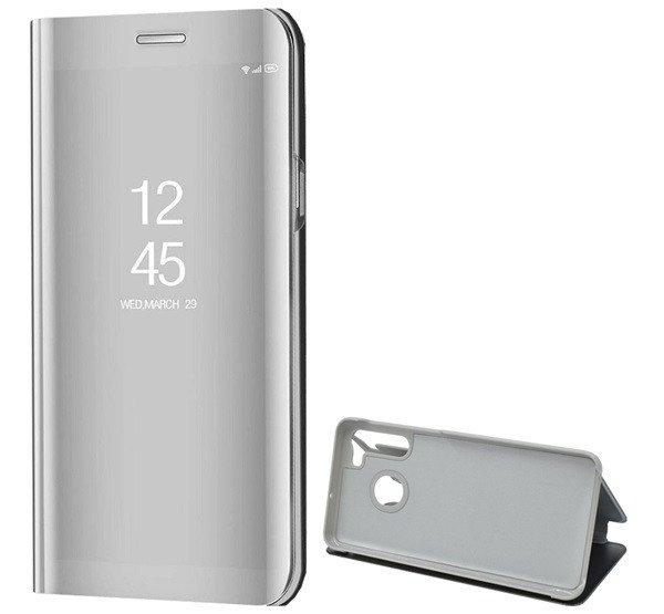 Tok álló (aktív flip, oldalra nyíló, asztali tartó funkció, tükrös
felület, Mirror View Case) EZÜST Samsung Galaxy A21 (SM-A210F)