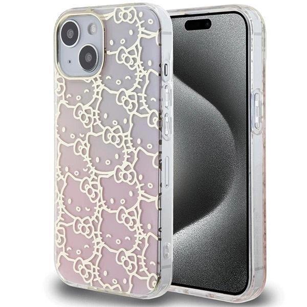 Hello Kitty IML gradiens Electrop Crowded Kitty Head tok iPhone 15 - rózsaszín