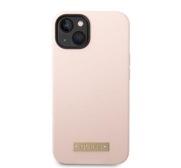 Guess Silicone Metal Logo MagSafe Apple iPhone 14 Plus hátlap tok, rózsaszín
