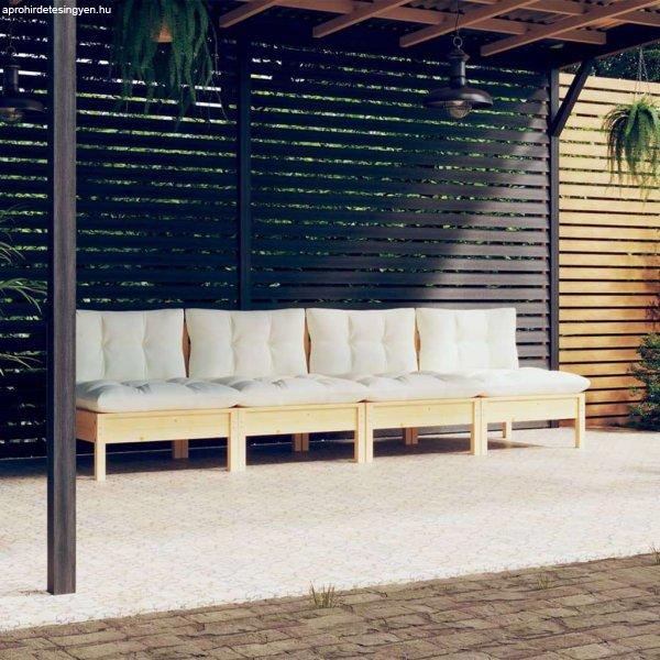 vidaXL négy személyes tömör fenyőfa kerti kanapé krémszínű párnákkal