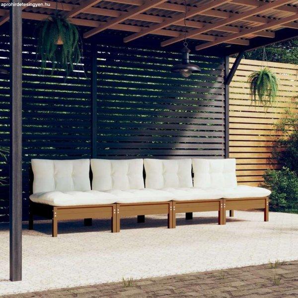 vidaXL négy személyes tömör fenyőfa kerti kanapé krémszínű párnákkal