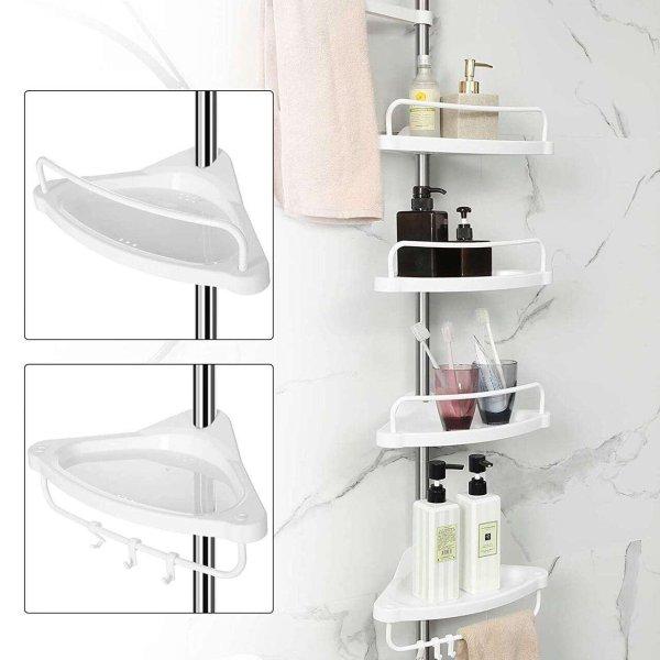 Fürdőszobai/zuhanyzós polc, Vasagle, állítható, acél, 4 polc, akasztó,
95-300 cm