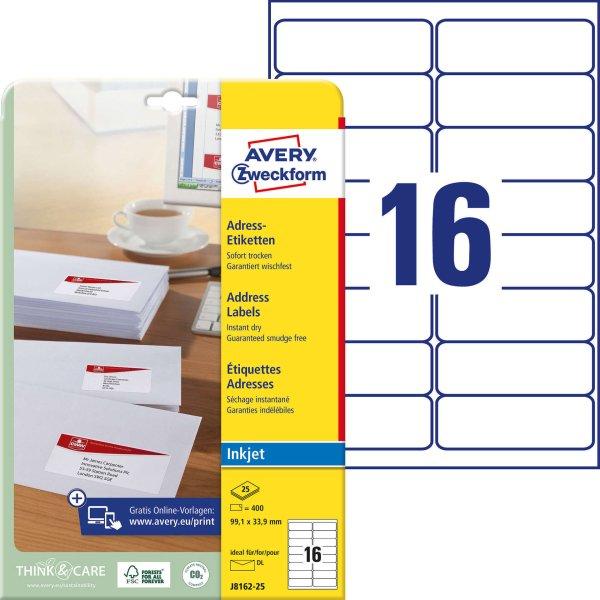 Avery-Zweckform J8162-25 99,1x33,9mm 2 pályás tintasugaras etikett kerekített
sarkú 16 címke/ív 25ív/csomag