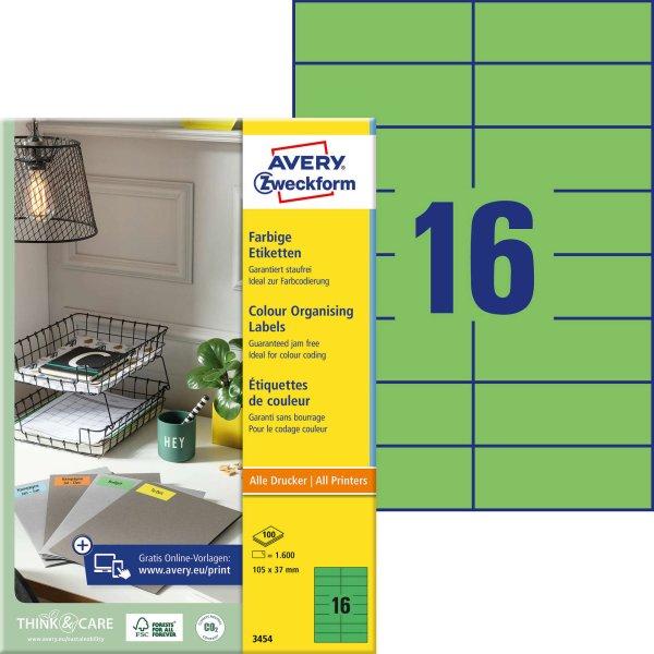 Avery-Zweckform 3454 105x37mm 2 pályás univerzális etikett zöld 16
címke/ív 100ív/doboz