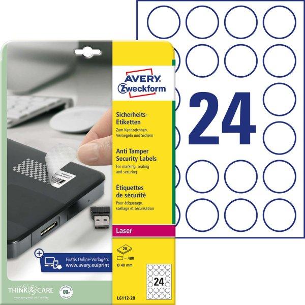 Avery-Zweckform L6112-20 40mm lézer fehér poliészter kör etikett címke
biztonsági 24 címke/ív 20ív/csomag