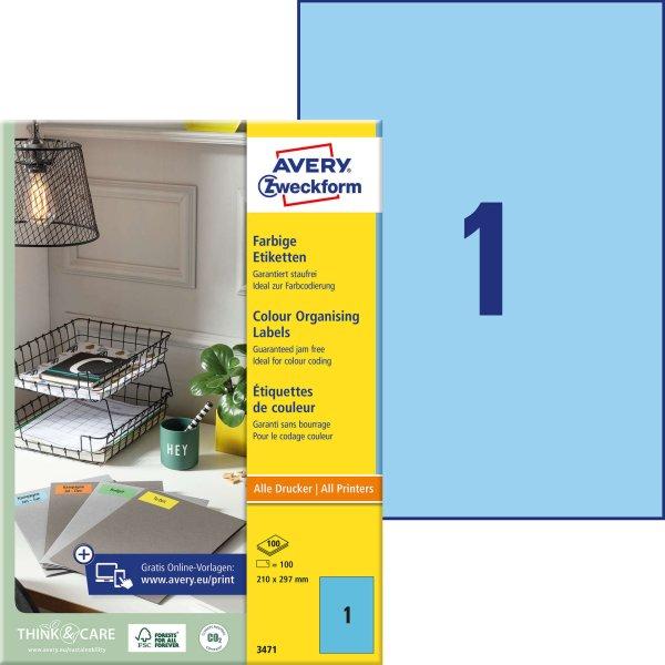Avery-Zweckform 3471 210x297mm 1 pályás univerzális etikett kék 1 címke/ív
100ív/doboz