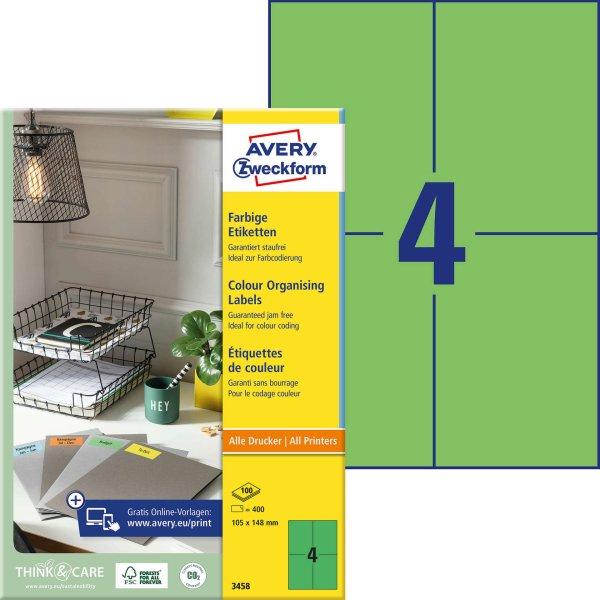 Avery-Zweckform 3458 105x148mm 2 pályás univerzális etikett zöld 4
címke/ív 100ív/doboz