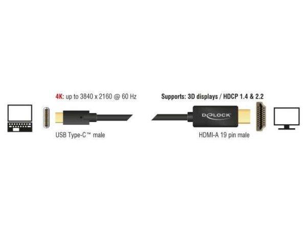 DeLock USB Type-C male > HDMI male (DP Alt Mode) 4K 60 Hz 3m cable Black 85292
