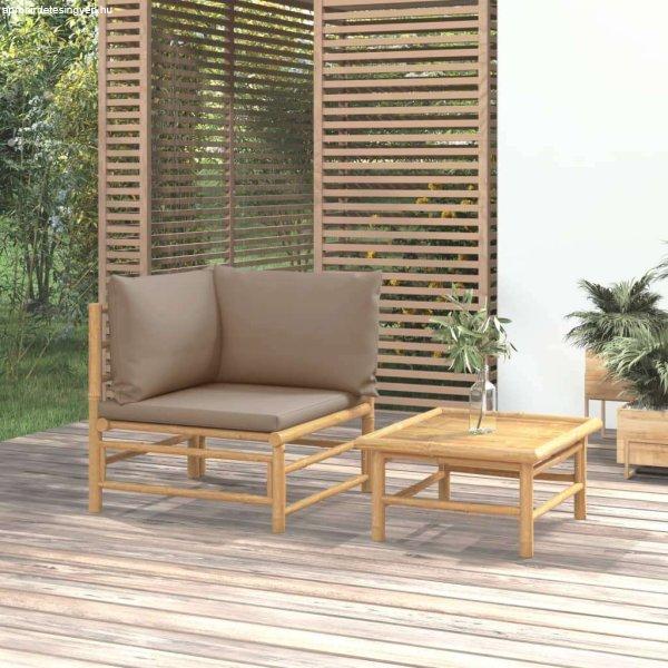 vidaXL 2 részes bambusz kerti ülőgarnitúra tópszínű párnákkal