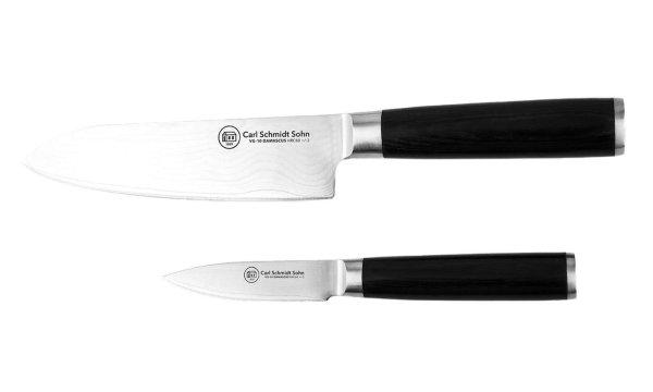 Két Carl Schmidt Sohn-Konstanz késből álló készlet, damasztacél VG10,
9/18 cm, ezüst/fekete