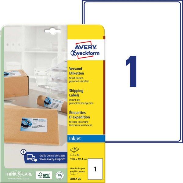 Avery-Zweckform J8167-25 199,6x289,1mm 1 pályás tintasugaras etikett
kerekített sarkú 1 címke/ív 25ív/csomag