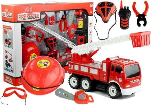 Tűzoltó szett, teherautó, sisak, tűzoltó készülék, fűrész, 14 darab
3589