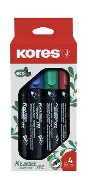 Alkoholos marker készlet, 1-3 mm, vágott, KORES "Eco K-Marker", 4
különböző szín