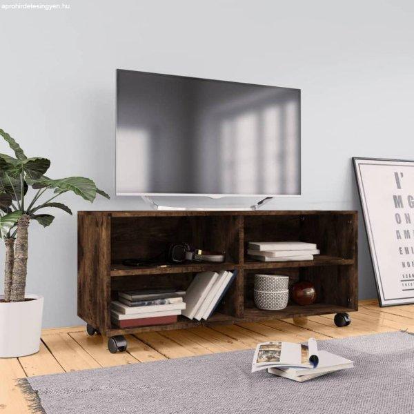 Füstös tölgyszínű szerelt fa TV-szekrény görgőkkel 90x35x35 cm