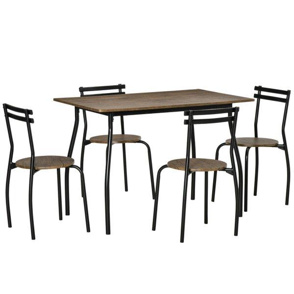 Asztalgarnitúra székekkel, Homcom, MDF/Acél, Fekete