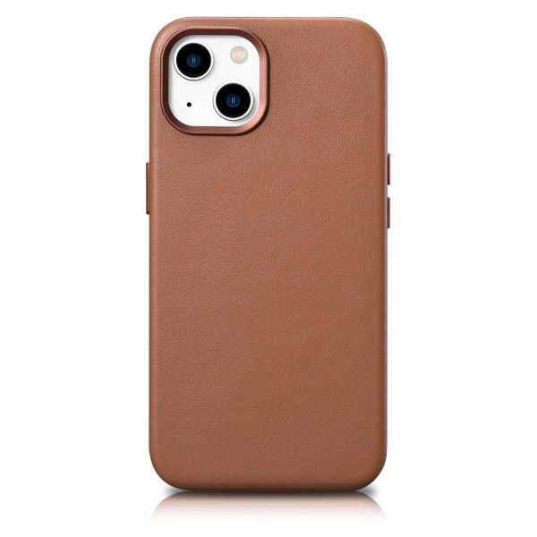 iCarer Case Leather valódi bőr tok iPhone 14 Plus barna (MagSafe kompatibilis)