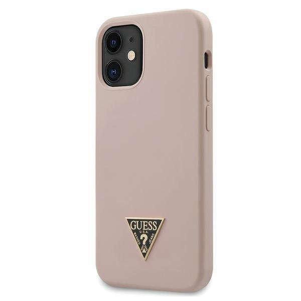 Guess GUHCP12SLSTMLP Silicone Metal Triangle Védőtok iPhone 12 Mini
készülékhez, Világos rózsaszín