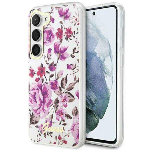Guess GUHCS23SHCFWST Samsung Galaxy S23 S911 fehér keménytok Flower Collection