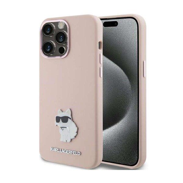 Karl Lagerfeld Silicone Choupette Metal Pin - iPhone 15 Pro telefontok pink