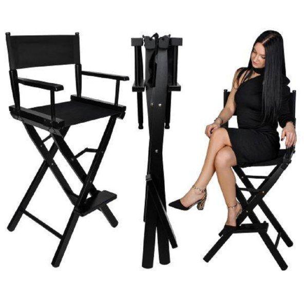 Professzionális, összecsukható sminkes szék
lábtartóval - fekete - 40x54x116 cm (BB-9917)