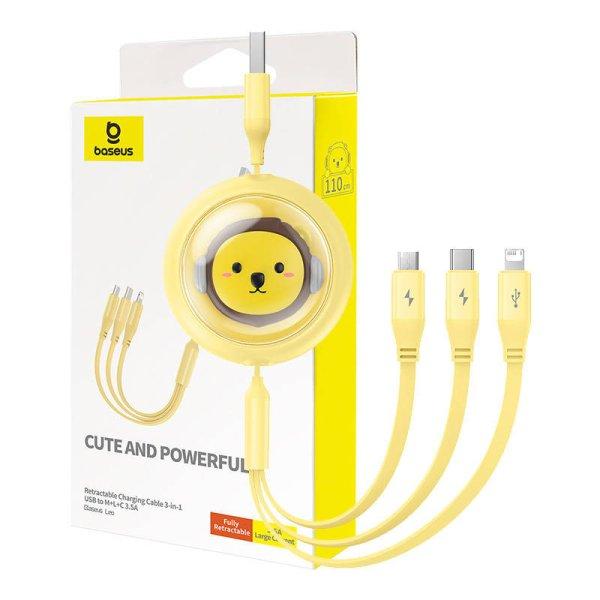 Töltő kábel 3w1 Baseus USB USB-C, USB-M, Lightning 3,5A, 1,1m (sárga)