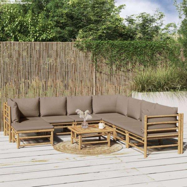 vidaXL 9 részes bambusz kerti ülőgarnitúra tópszínű párnákkal