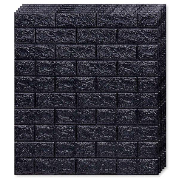 20x Teno® 3D Brick Tapéta készlet, öntapadó, vízálló, könnyen
felszerelhető, modern dizájn, 70x77 cm, fekete