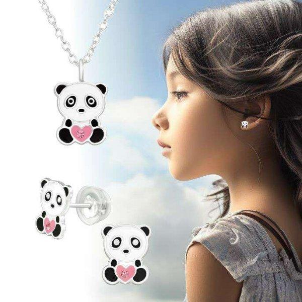 Pandamackó kristállyal, gyerek nyaklánc és stift fülbevaló prémium ezüst
ékszer szett - 925 ezüst gyerek ékszer- A42706S39763