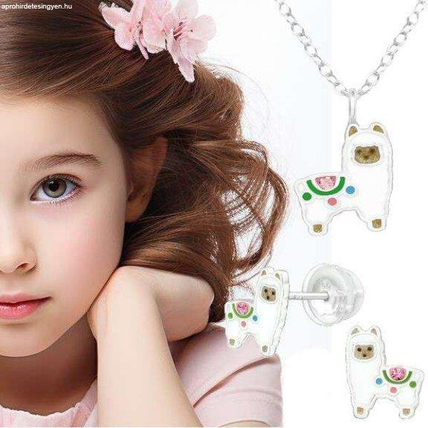 Láma kristállyal, prémium nyaklánc stift fülbevalóval gyermek ezüst
ékszer szett - 925 ezüst gyerek ékszer- A40235S40068