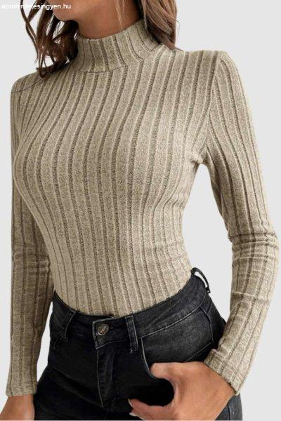 Női meleg garbó, karcsú szabású garbó pulóver, kötött mintával,
klasszikus, elegáns, bézs, M