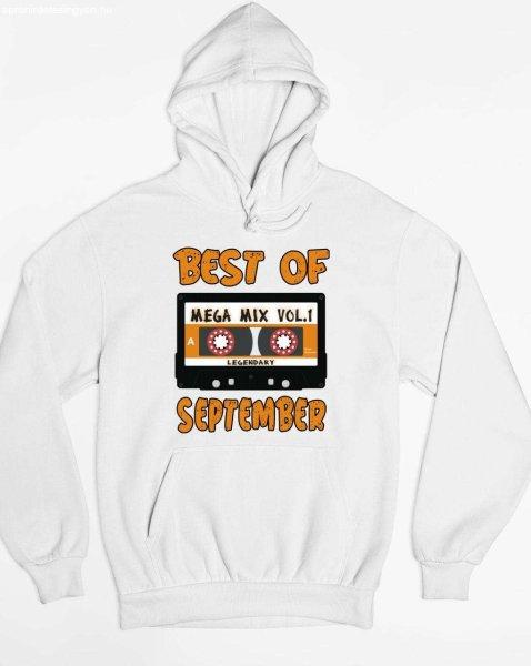 Best of september kapucnis pulóver - egyedi mintás, 4 színben, 5 méretben