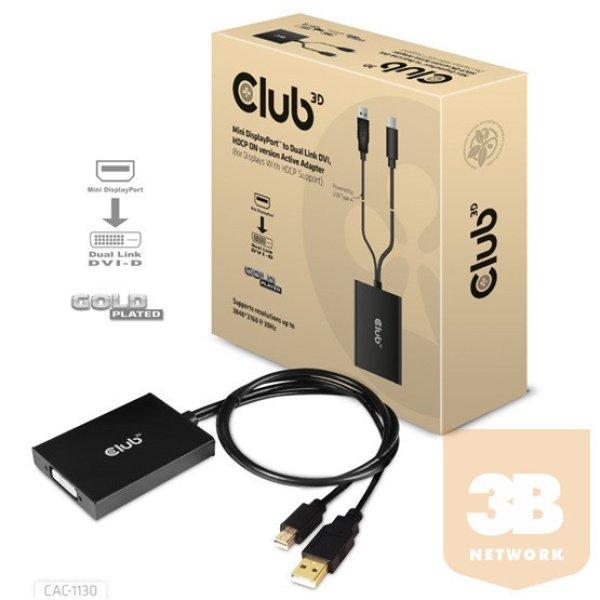 ADA Club3D Mini DisplayPort to Dual Link DVI, HDCP ON version Active Adapter -
HDCP-támogatással rendelkező kijelzőkhöz