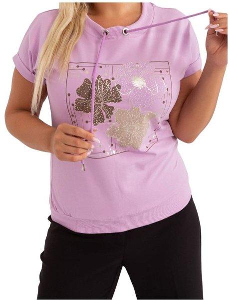Világos lila póló mintával és fűzővel