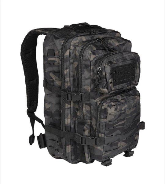 DARK CAMO LASER CUT ASSAULT BACKPACK LARGE - MIL-TEC, lézervágott, hátizsák,
nagy, 36 l, dark camo, terepmintás fekete