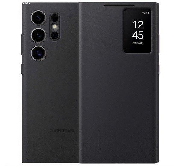 SAMSUNG tok álló (aktív FLIP, oldalra nyíló, átlátszó előlap) FEKETE
Samsung Galaxy S24 Ultra (SM-S928)