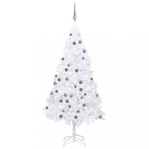 Fehér PVC megvilágított műkarácsonyfa gömb szettel 180 cm