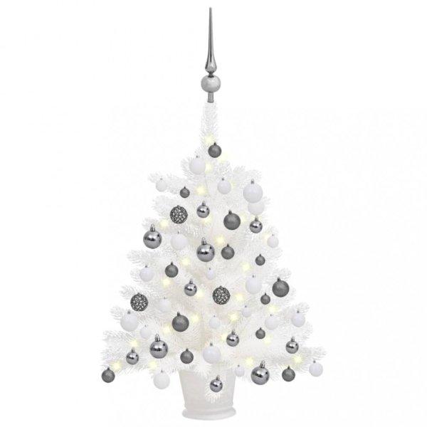 Fehér megvilágított műkarácsonyfa gömb szettel 65 cm