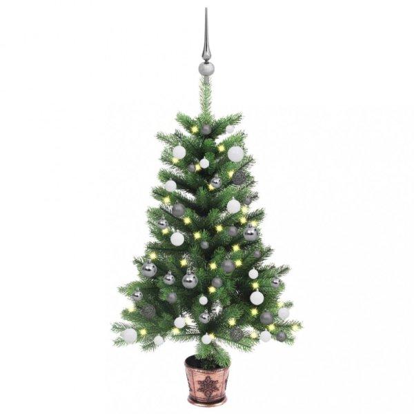Zöld megvilágított műkarácsonyfa gömb szettel 65 cm