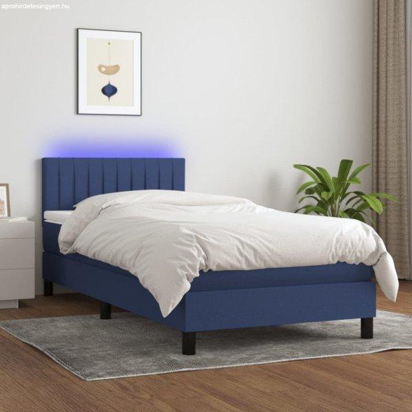 Kék szövet rugós és LED-es ágy matraccal 100x200 cm