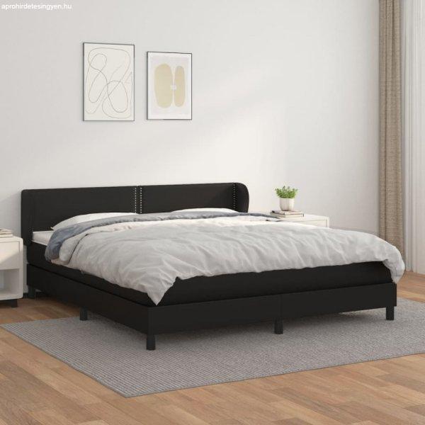 Fekete műbőr rugós ágy matraccal 180 x 200 cm