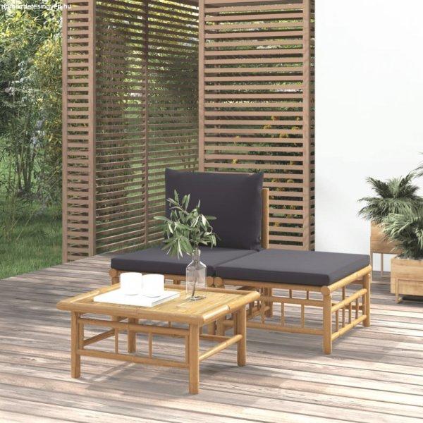 3 részes bambusz kerti ülőgarnitúra sötétszürke párnákkal
