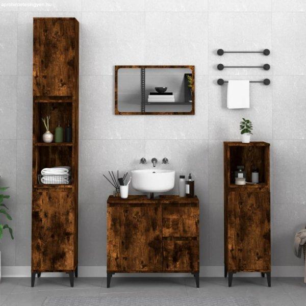 Füstös tölgyszínű szerelt fa fürdőszobaszekrény 30x30x190 cm