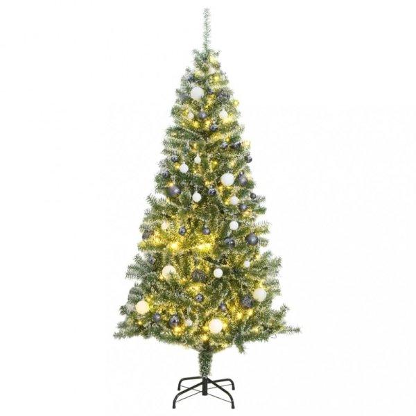 Műkarácsonyfa 300 LED-del, gömbszettel és hópehellyel 180 cm