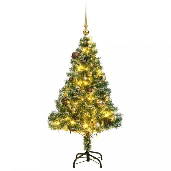 Műkarácsonyfa 150 LED-del, gömbszettel és hópehellyel 150 cm