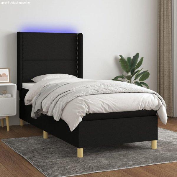 Fekete szövet rugós és LED-es ágy matraccal 80 x 200 cm
