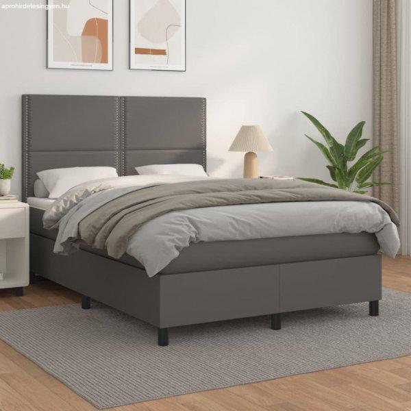 Szürke műbőr rugós ágy matraccal 140 x 200 cm