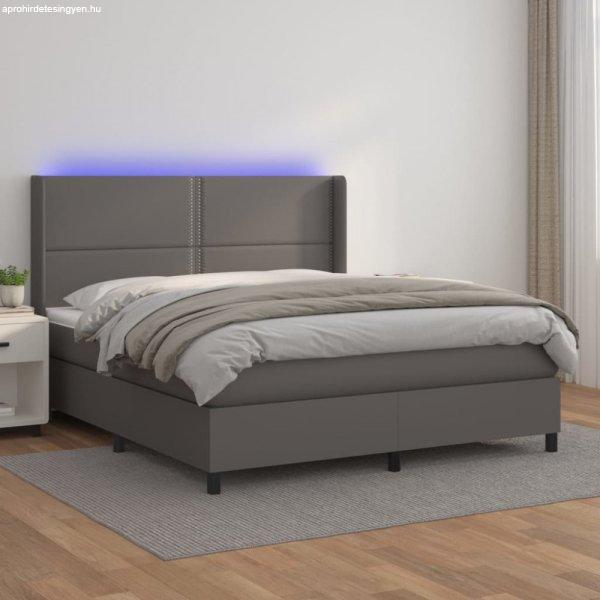 Szürke műbőr rugós ágy matraccal és LED-del 160x200 cm